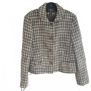 Louben Boucle Tweed Wool Blend Cropped Brown & Beige Blazer - Size 12